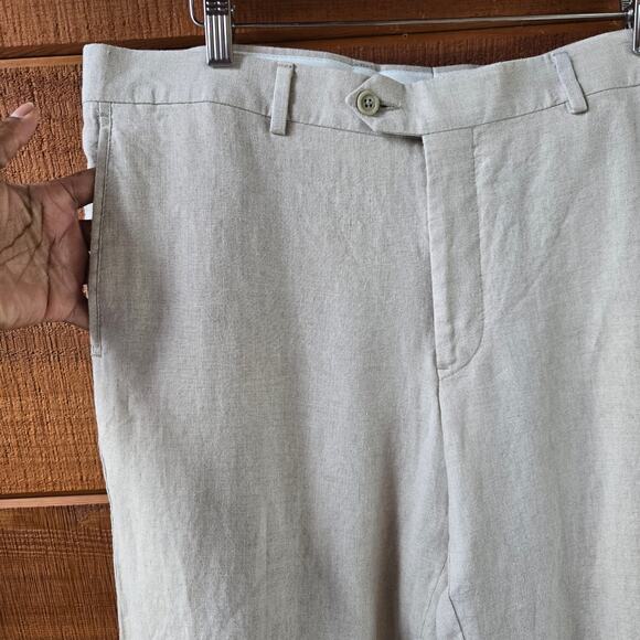 Nordstrom Men's Linen Pants 36W Flat Front Dress Trousers Beige Lightweight - Picture 2 of 11